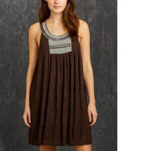 NWOT RNB Aztec Beaded Embellish Tank Lace Tunic Dress Brown Size Medium Pullover